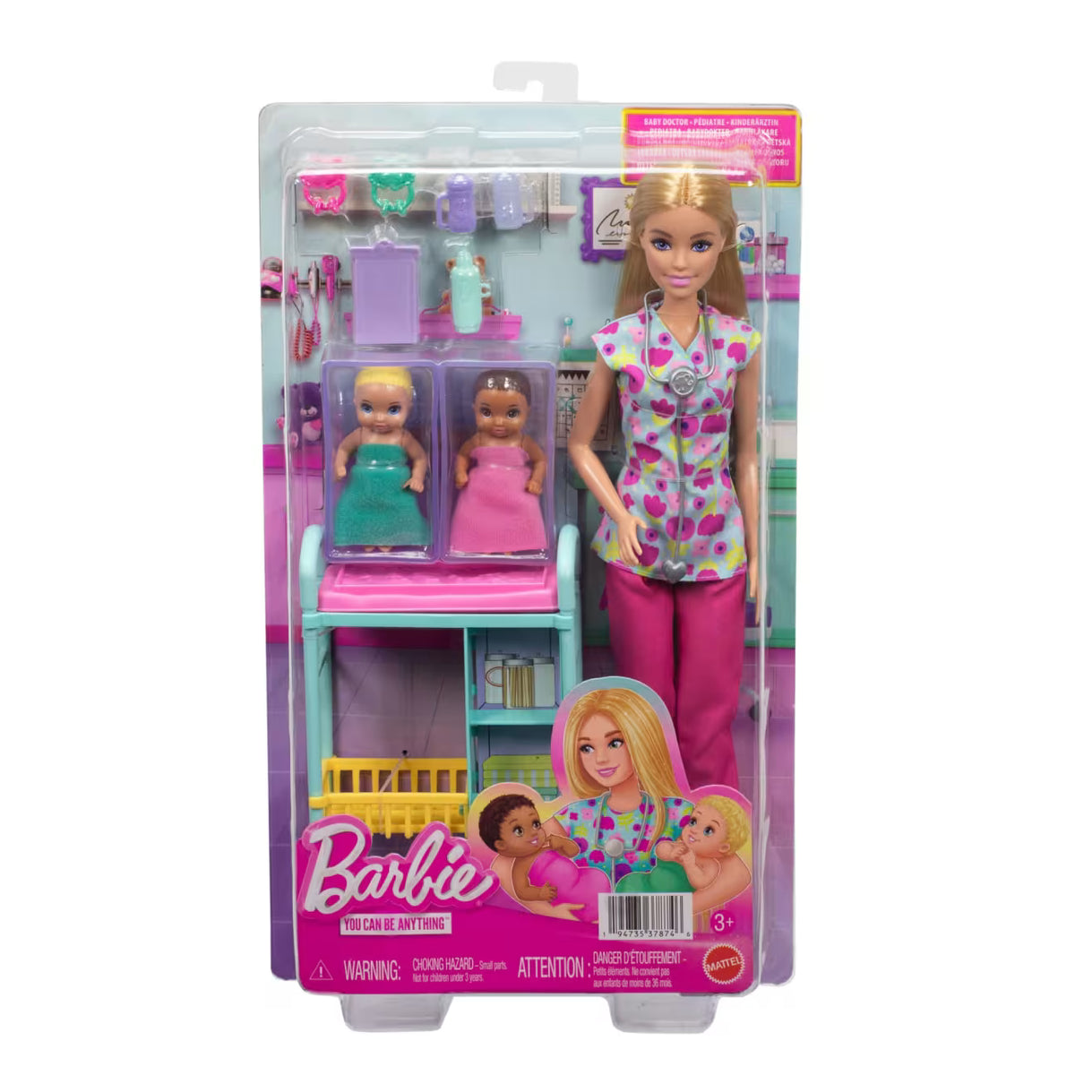 COFFRET BARBIE POUPÉE BLONDE ET 2 POUPÉES BÉBÉS