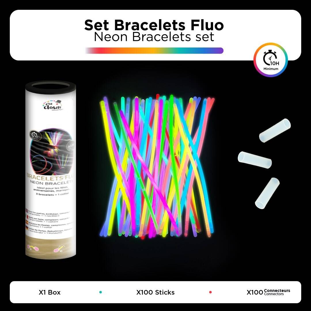 100 BRACELETS FLUO MULTICOLORES