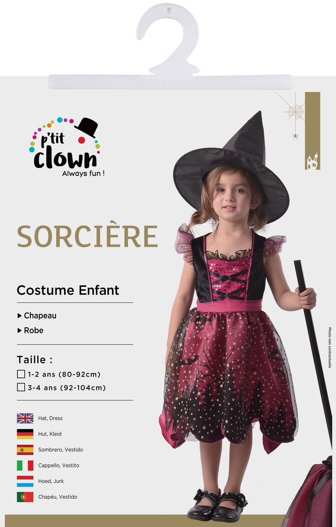 COSTUME SORCIÈRE ROSE 3/4 ANS 93-104 CM