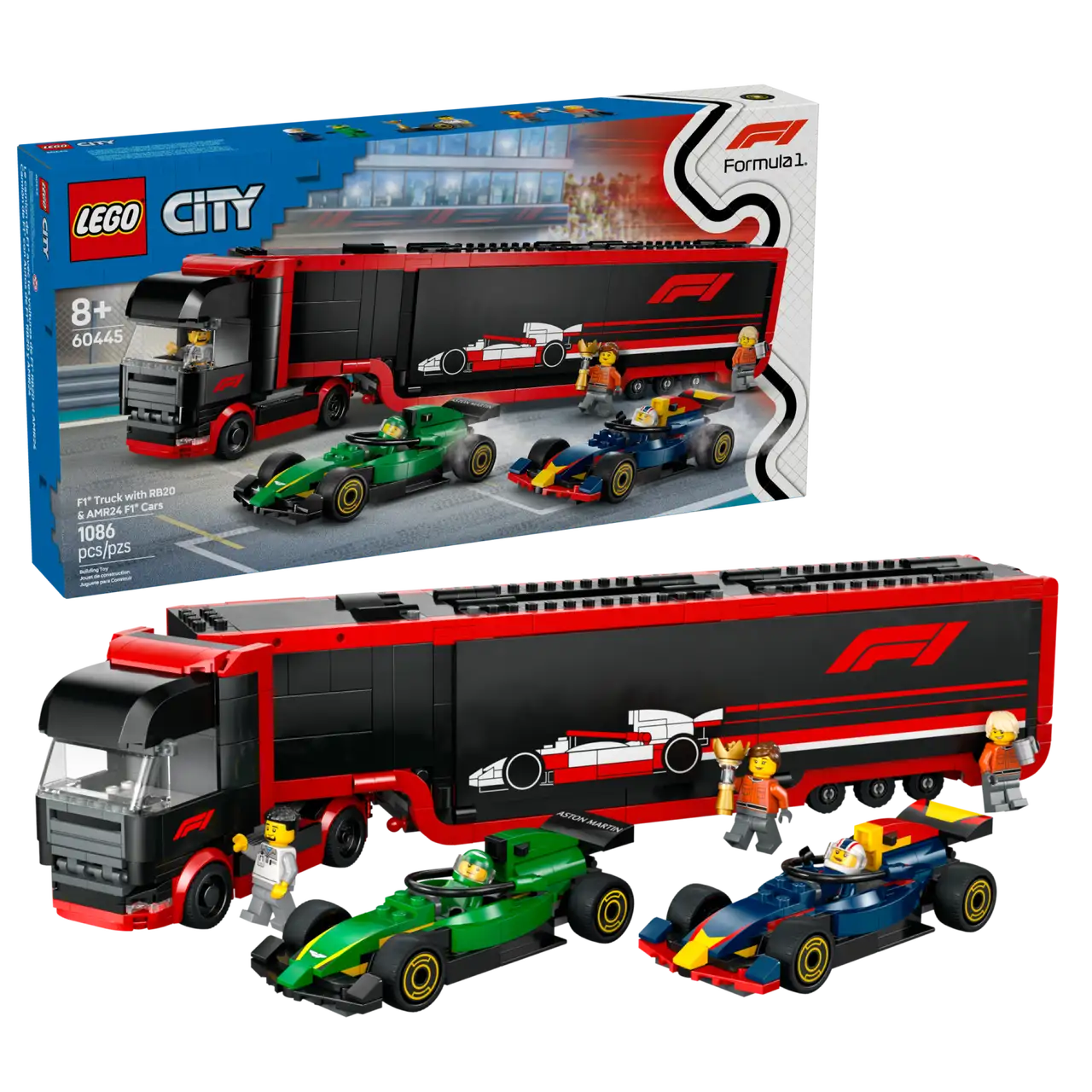 60445 LEGO CITY F1 TRUCK WITH RB20 & AMR24 F1 CARS