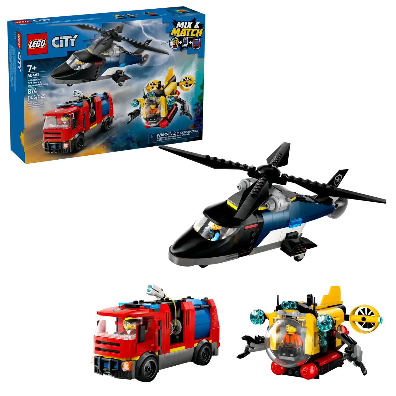 60462 LEGO CITY HELICOPTER FIRE TRUCK & SUBMARINE REMIX