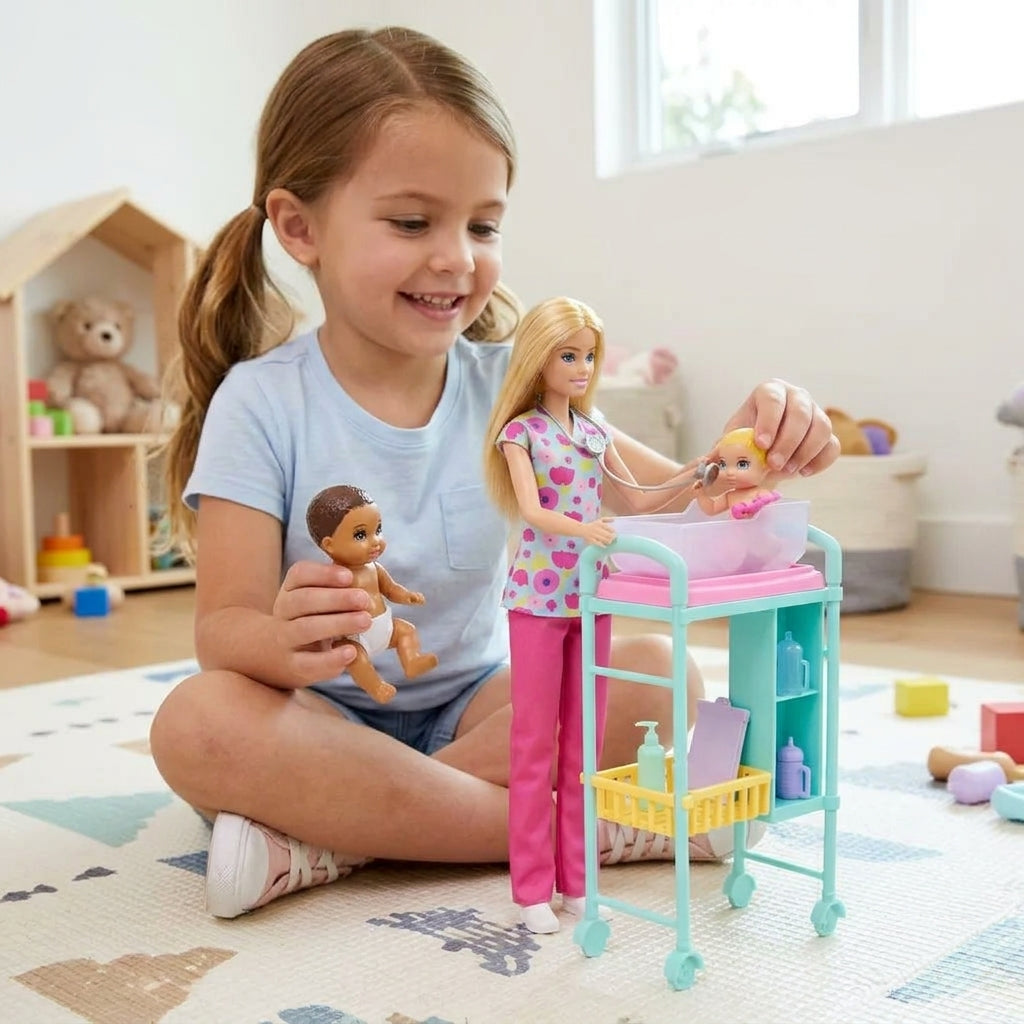 COFFRET BARBIE POUPÉE BLONDE ET 2 POUPÉES BÉBÉS