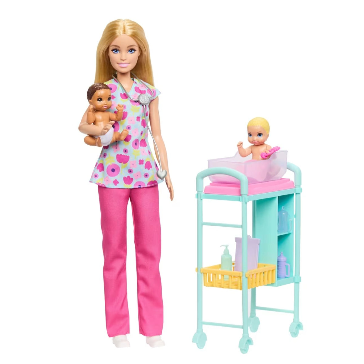 COFFRET BARBIE POUPÉE BLONDE ET 2 POUPÉES BÉBÉS