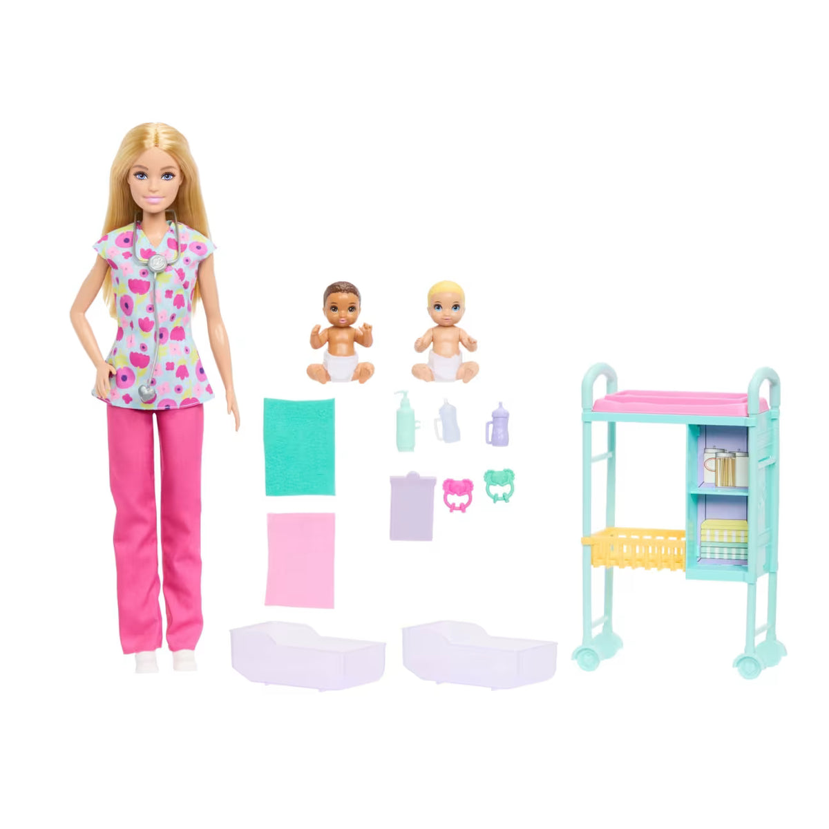 COFFRET BARBIE POUPÉE BLONDE ET 2 POUPÉES BÉBÉS