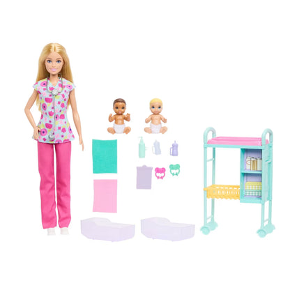 COFFRET BARBIE POUPÉE BLONDE ET 2 POUPÉES BÉBÉS