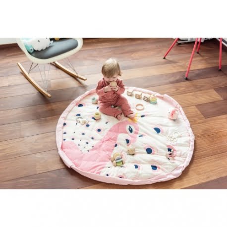 Tapis de Rangement 2en1 : Paon Rose - Play&Go Peacock